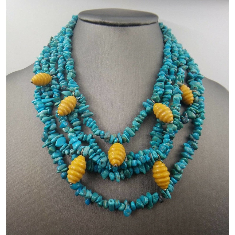Rosaline Sterling Silver 5 Strand Turquoise & Jade Bead Necklace Retail $514